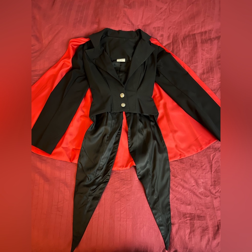 Black Tuxedo Jacket with Detachable Cape with Red Lining